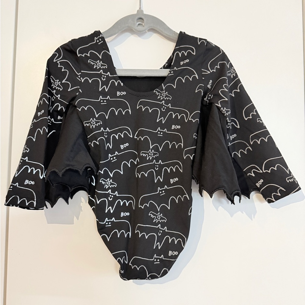 Black Halloween Bat Print Bodysuit